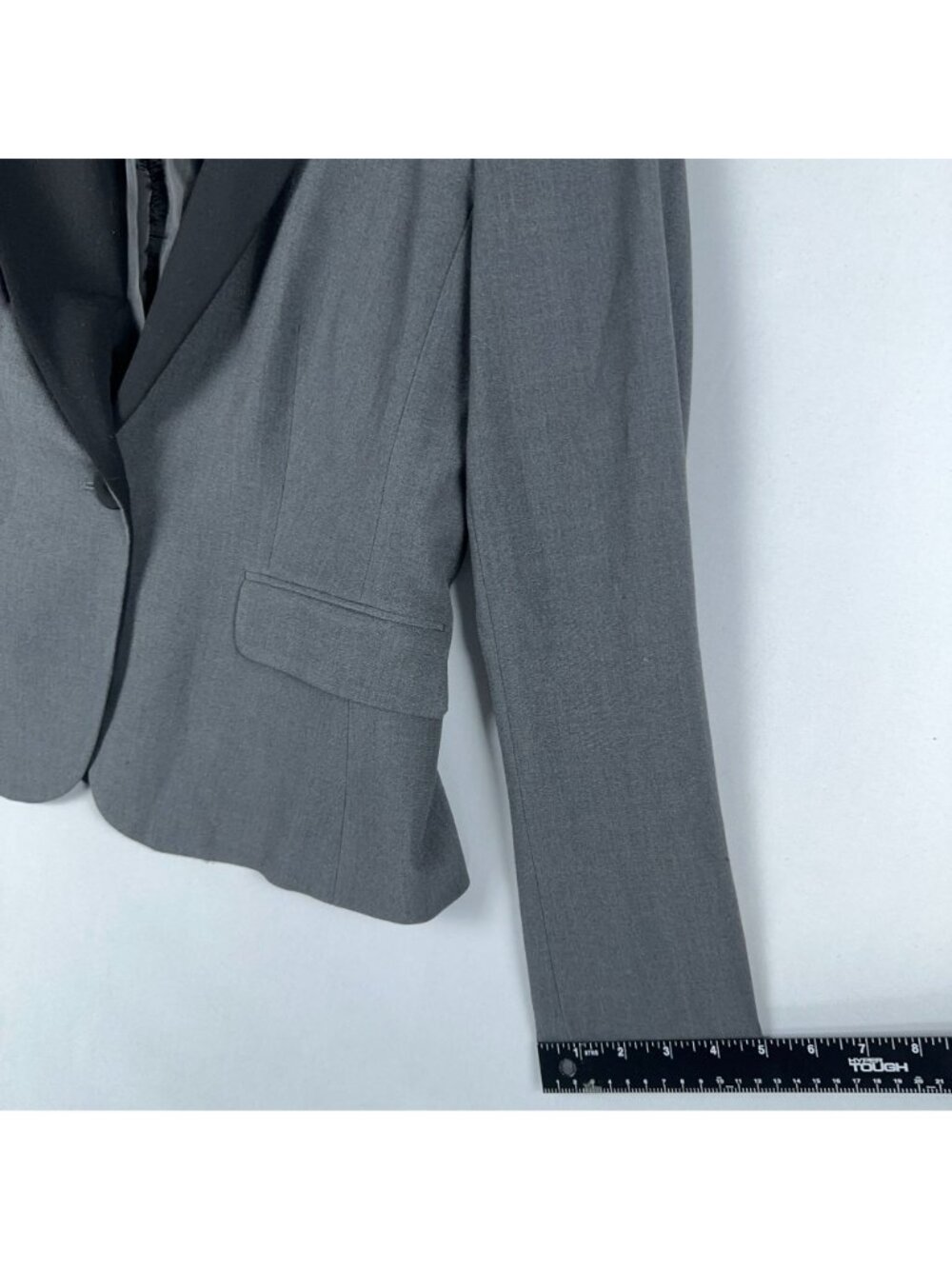 Nine West Suit Jacket Size 6 Gray Black Single Button Contrast Lapels - Picture 11 of 12